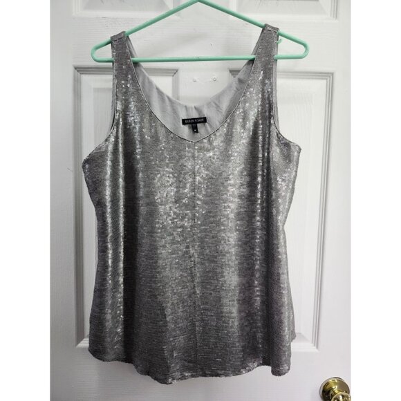 Eileen fisher Tops - Eileen Fisher Silk Silver Metallic Sequined Tank Medium
